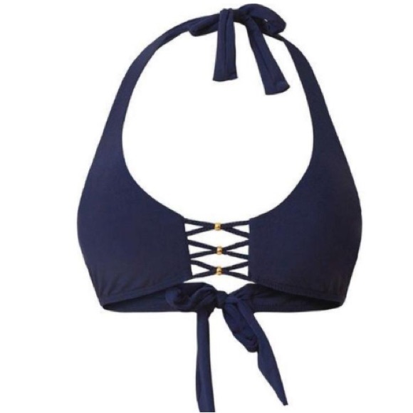 PQ BRAIDED HALTER swim top navy blue NWT - Picture 1 of 2